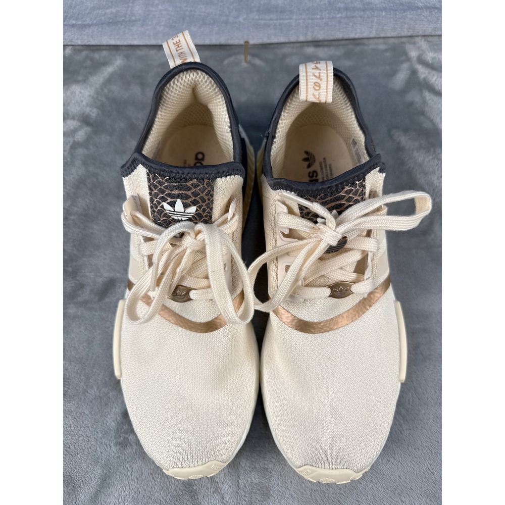 Adidas NMD_R1 Sneakers Womens 10 GY6299 Wonder White Rose Gold Snakeskin EUC